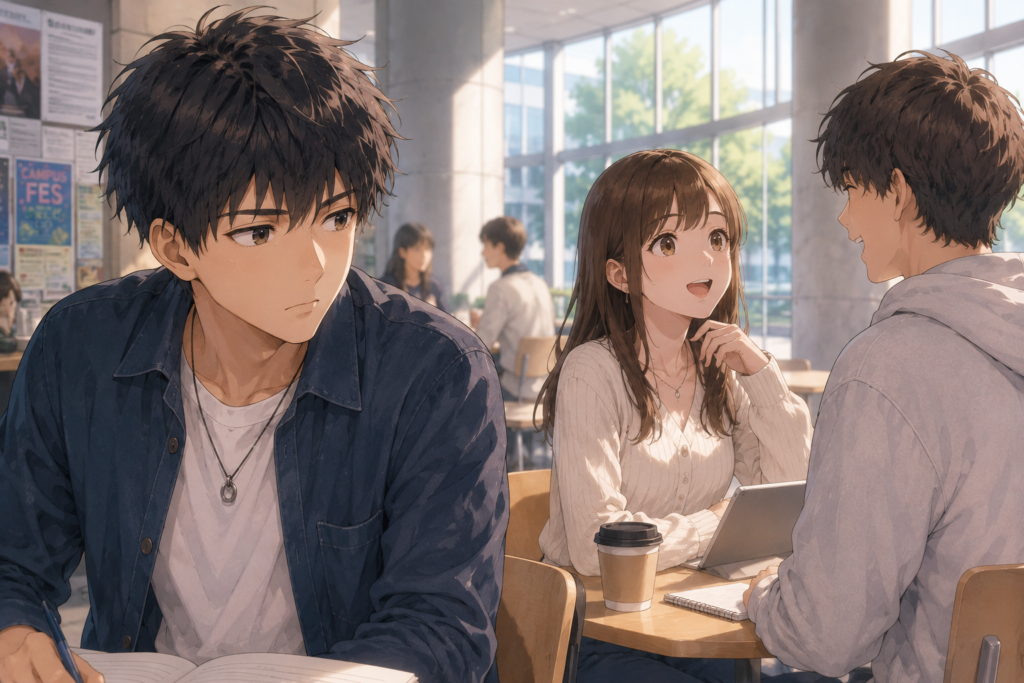 好きな女性が自分以外の人と楽しそうにしていて嫉妬する男性。