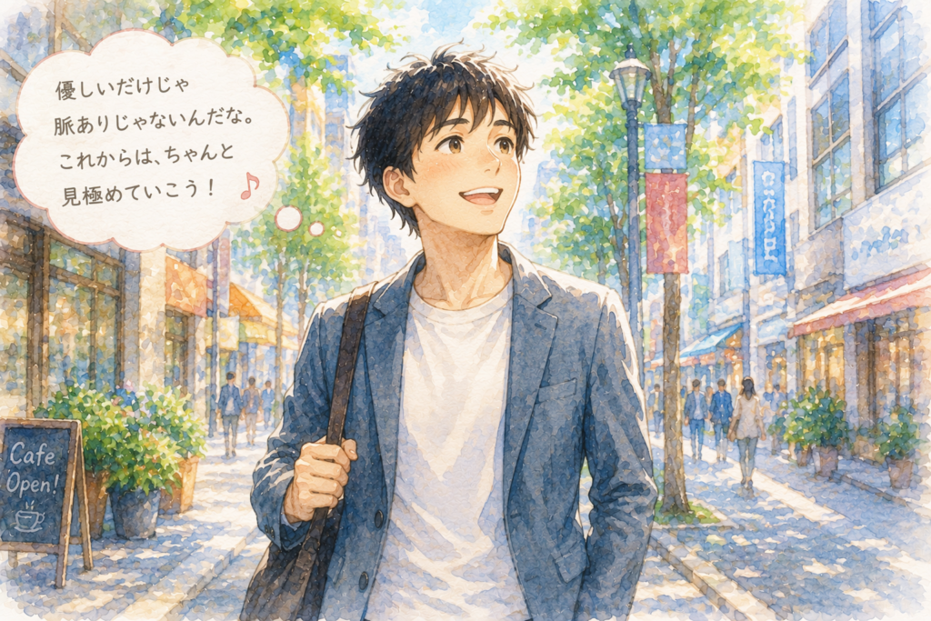 優しいだけじゃ脈ありとは断定できないことを知りスッキリした男性。