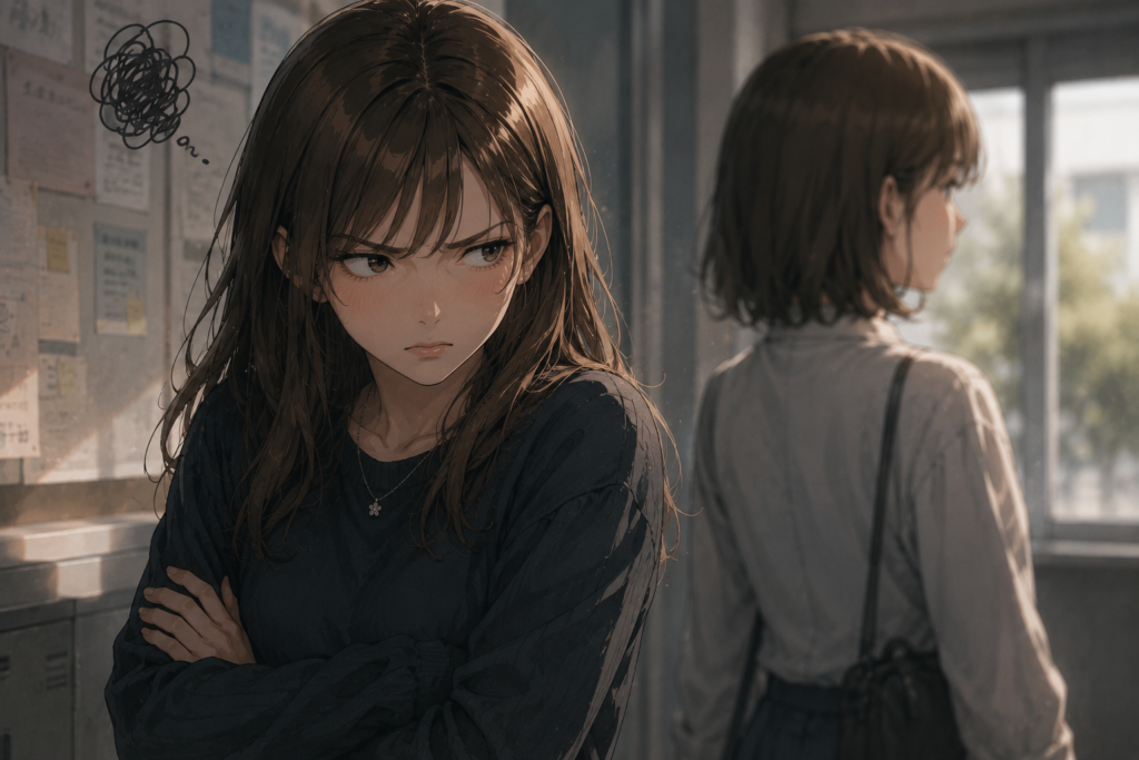 苦手と言った相手をにらみつける女性。