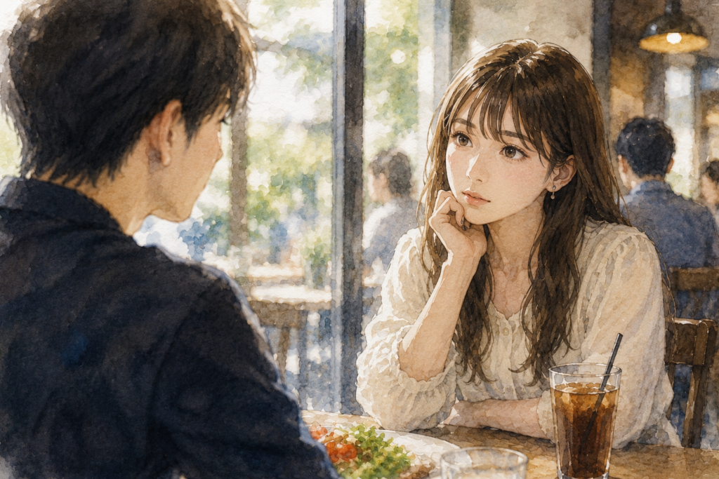会っている時、恋愛対象になるか見極めている女性。