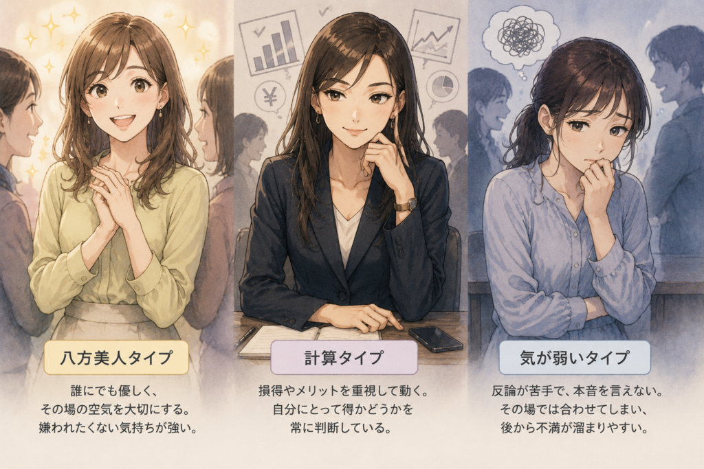 裏表がある人の種類を3パターン表示。