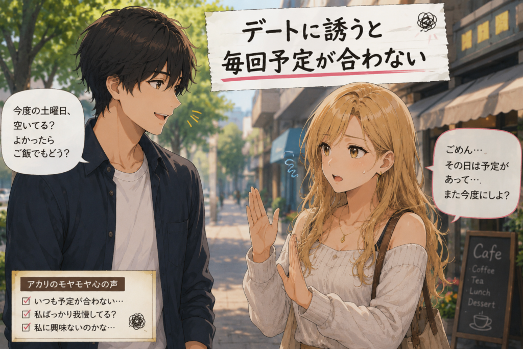 デートに誘う男性。毎回断られている。