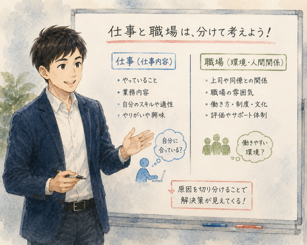 仕事がいやなとき内容が嫌なのか環境が嫌なのかわかる必要があると語るリク。