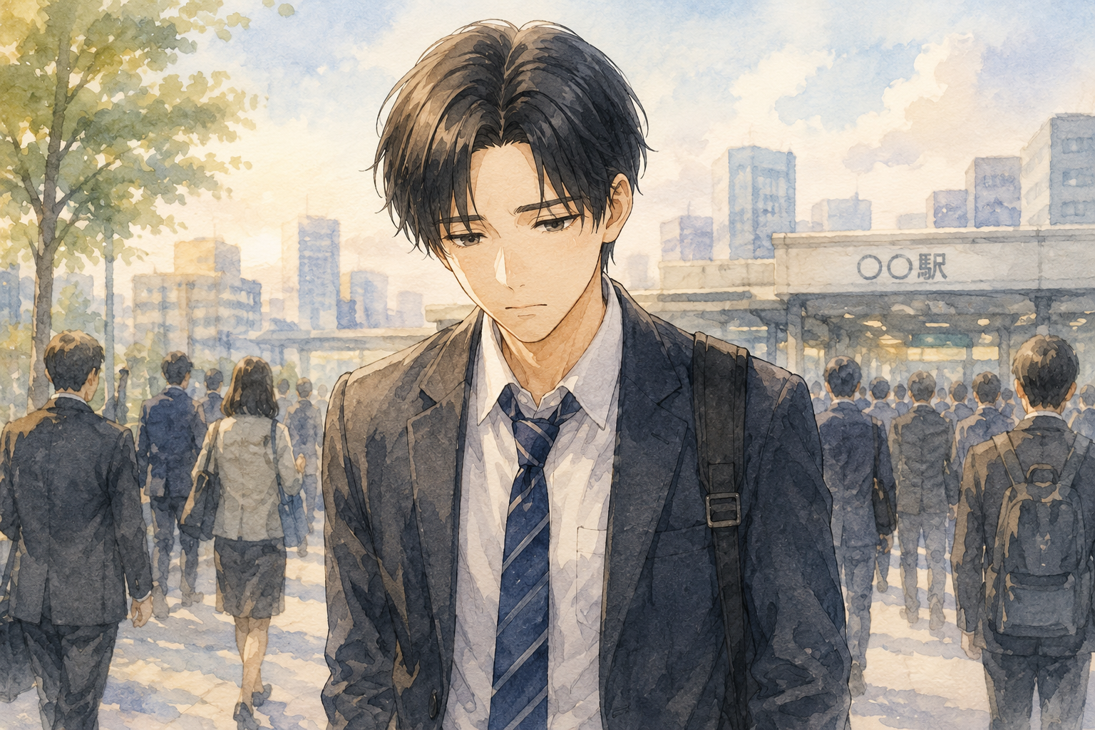 月曜の朝出社するのが憂鬱な男性。