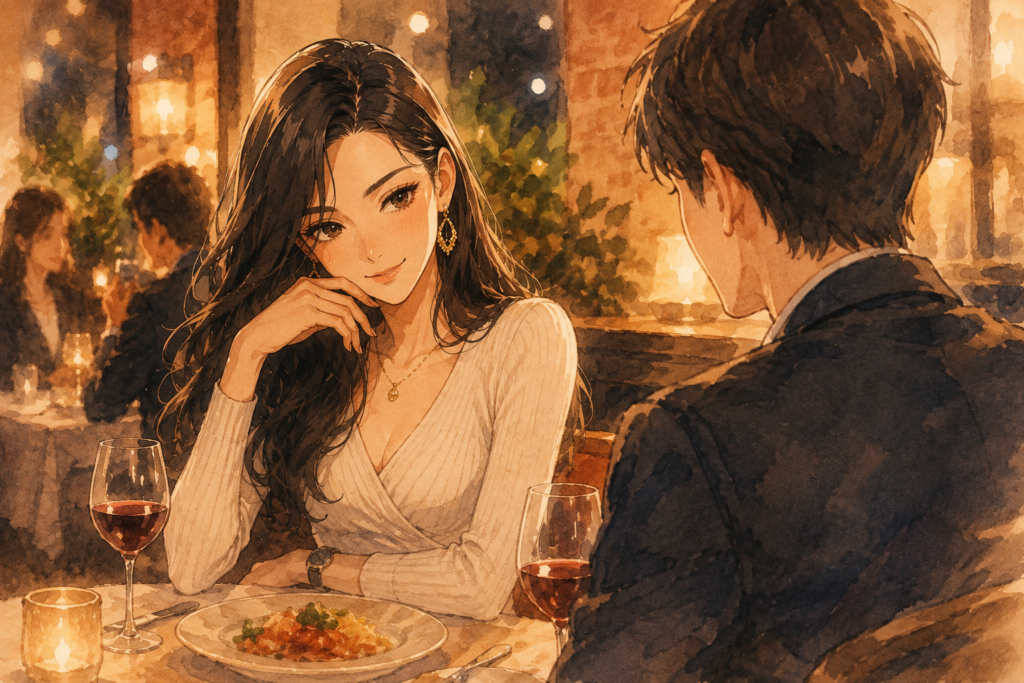 イタリアンでデートをするミサキと男性。