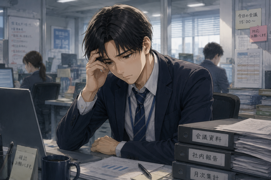 毎日憂鬱が消えない男性。休み明けよりも職場環境が問題なのかもしれない。