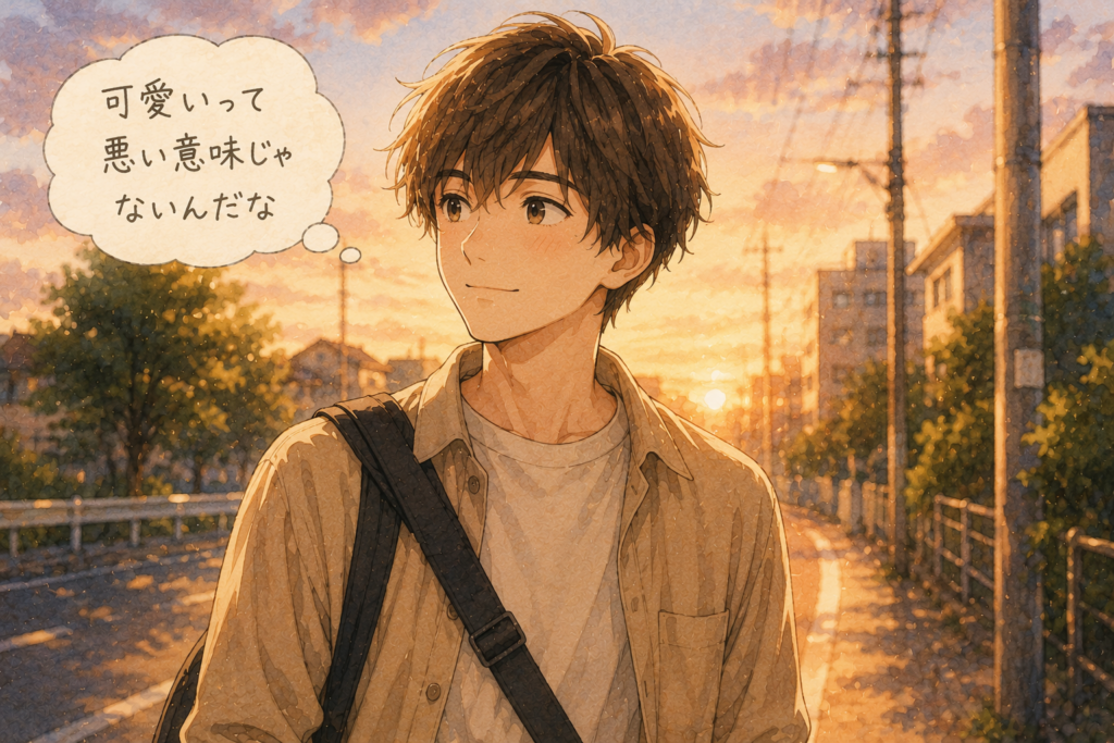 女性の言う可愛いは悪い意味ではないと知って安心する男性。