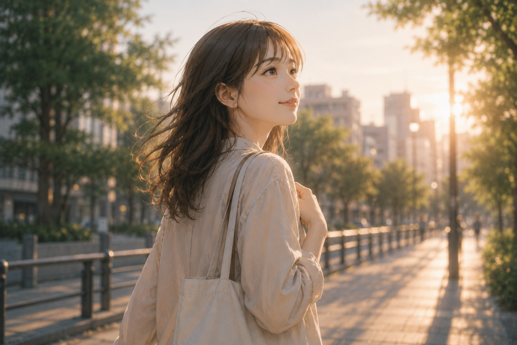 晴れやかな表情で歩く女性。苦手と言われても価値が低くなるわけじゃない。
