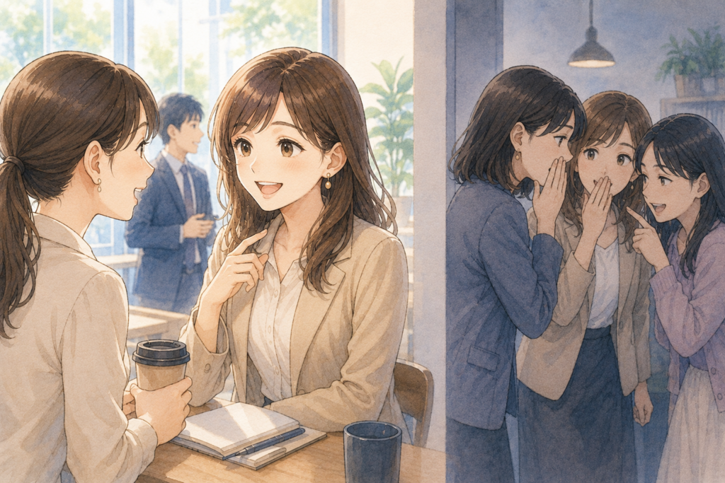 表では愛想よく振る舞い、裏では陰口を言う女性。
