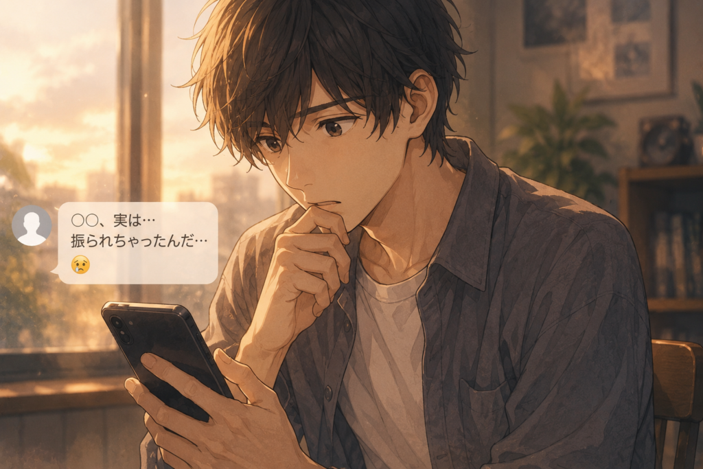 好きな人が失恋したことをLINEで報告される男性。