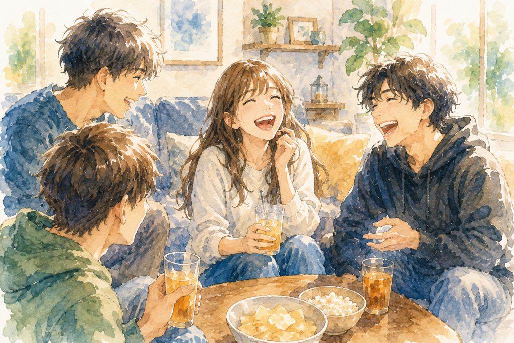 男友達とリラックスして付き合っている女性。