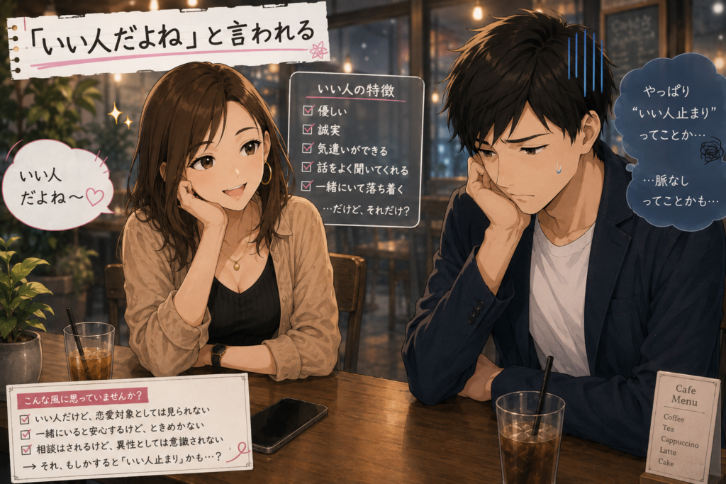 女性にいい人だよねと言われる男性。いい人止まりかと落ち込む。