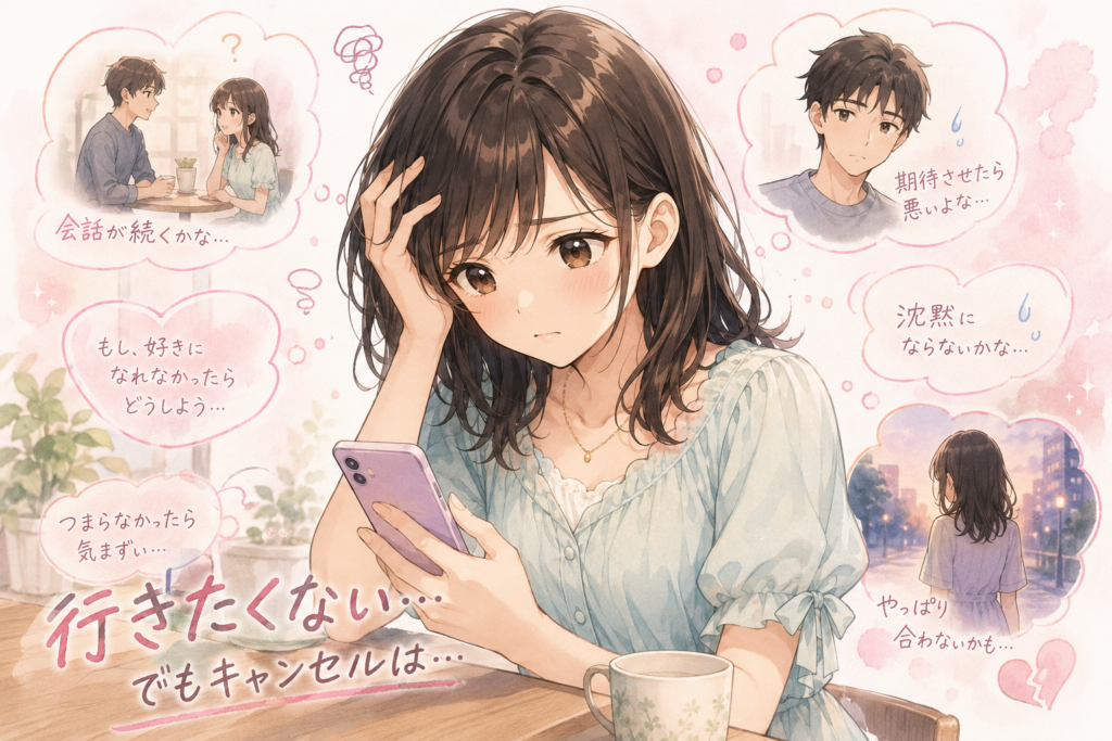 デートで失敗を想像してやめたくなる女性。