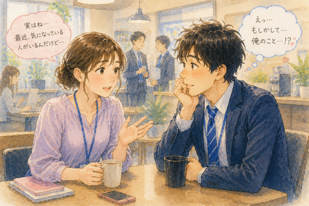 男性に恋愛相談をする女性。
