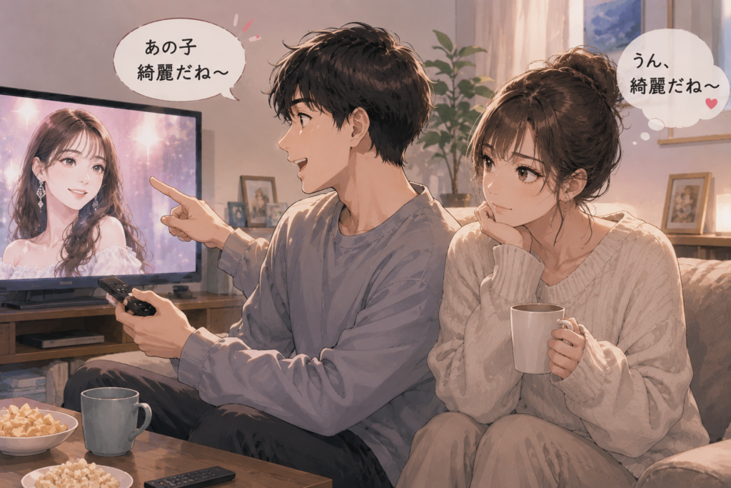テレビに出てる芸能人をキレイだと褒めるカップル。あまり気にしなくてよいケース。