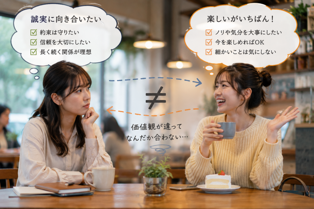 価値観が違うふたり。相性が合わない。
