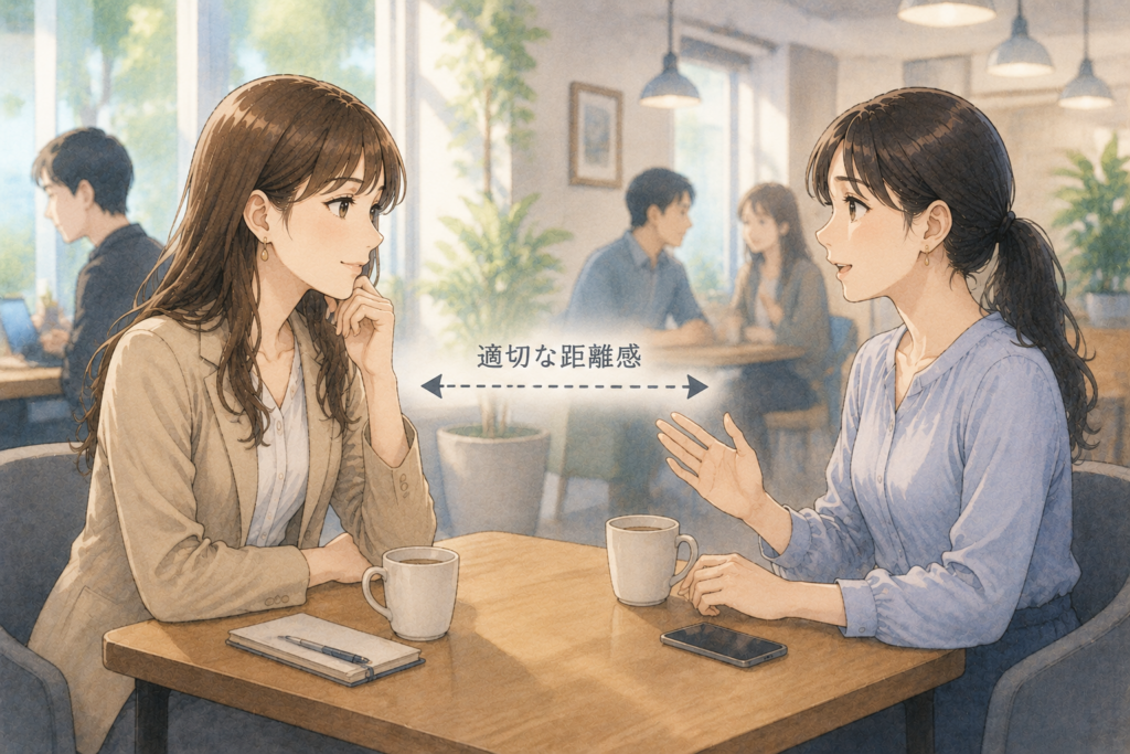 裏表の激しい人と適度な距離を取る女性。