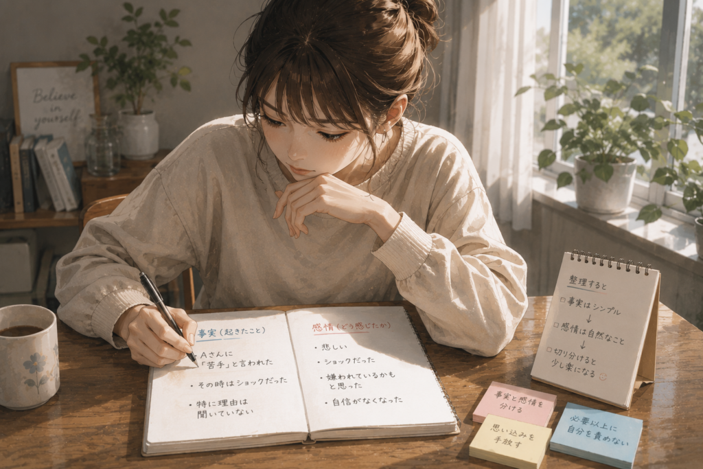 苦手な人との向き合い方を整理する女性。