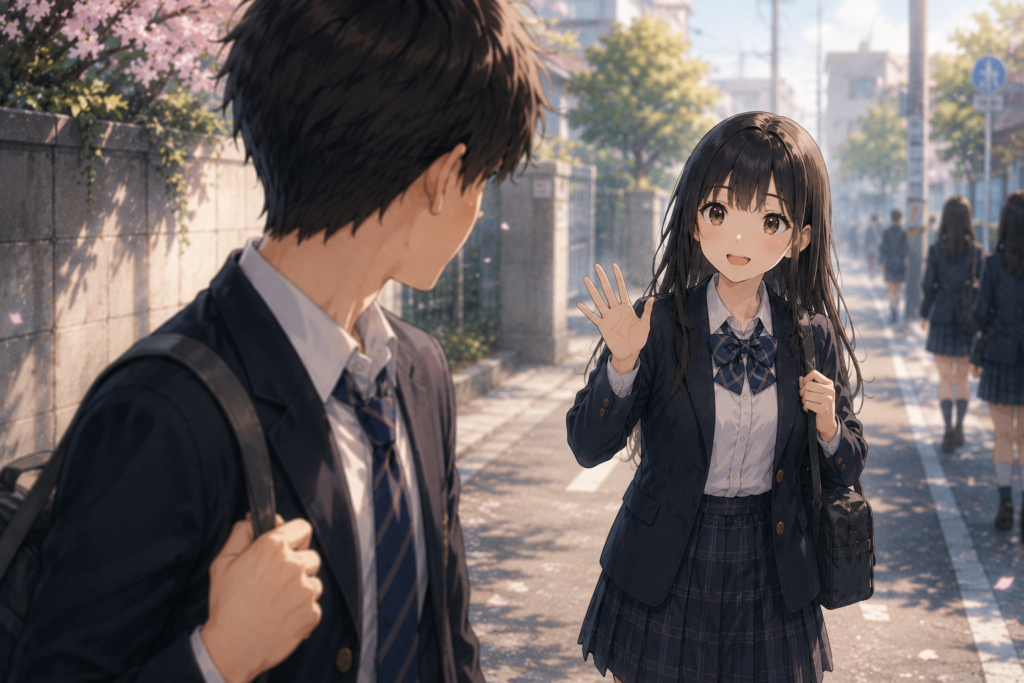 話しかける女子高生。脈ありを気にするより仲良くなることが大切。