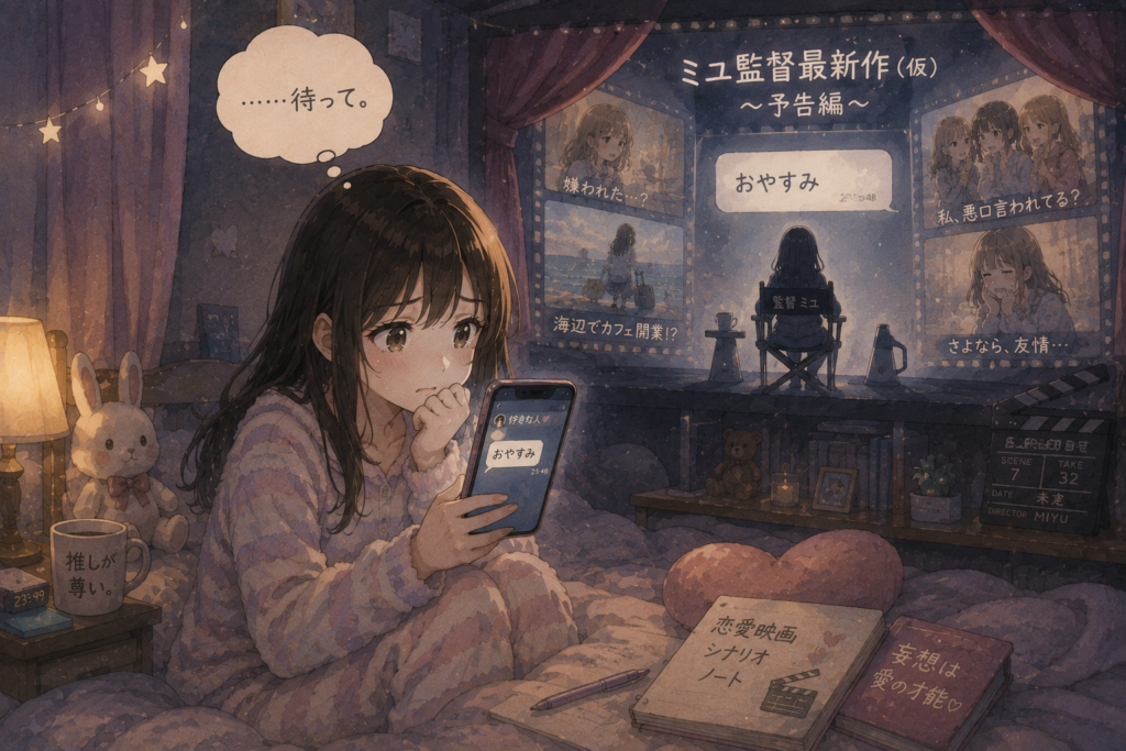 好きな人からきた「おやすみ」に絵文字がなかった。また超大作の妄想をしてしまうミユ。