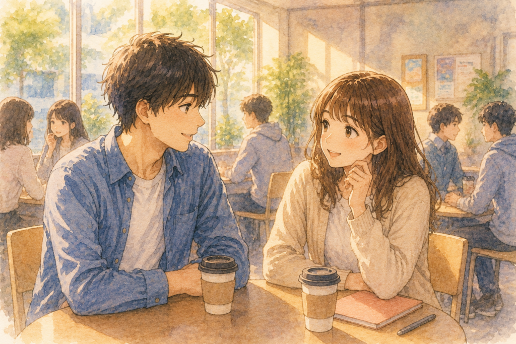 カフェで語る男女。期待しすぎると相手の気持ちがわからなくなりがち。