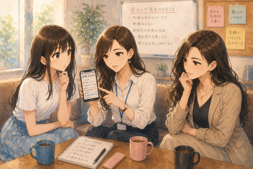 安全面で合コンのアドバイスをするユキノ。