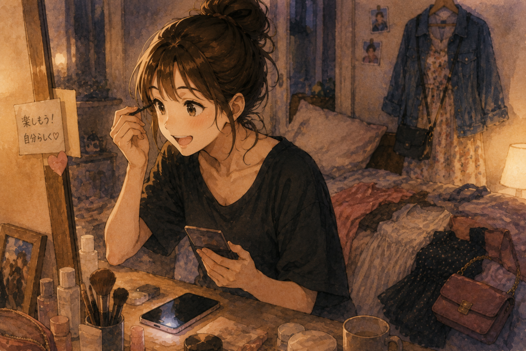 呼び出されて急いで支度をする若い頃のナナ。