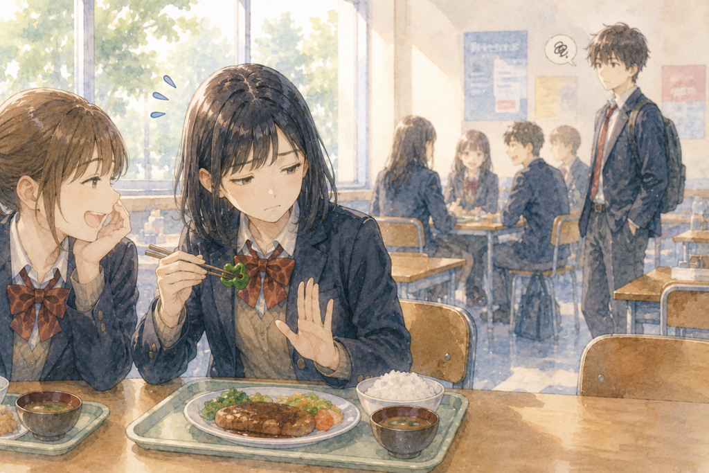 学食で苦手なピーマンを避ける女子。人間関係も同じこと。