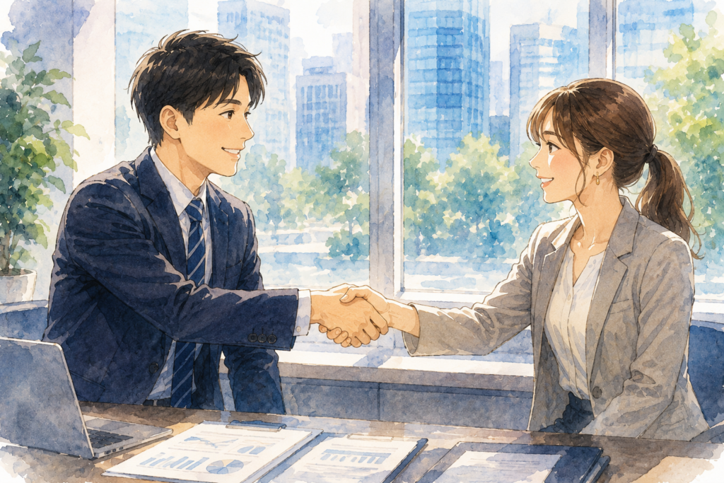 案件が終了したふたり。アプローチするのに適したタイミング。