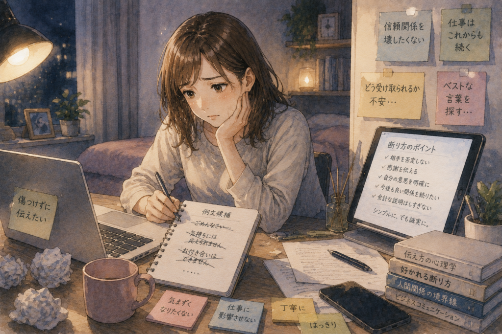 取引先の告白を綺麗に断りたいと模索する女性。でも完璧を目指す必要はない。