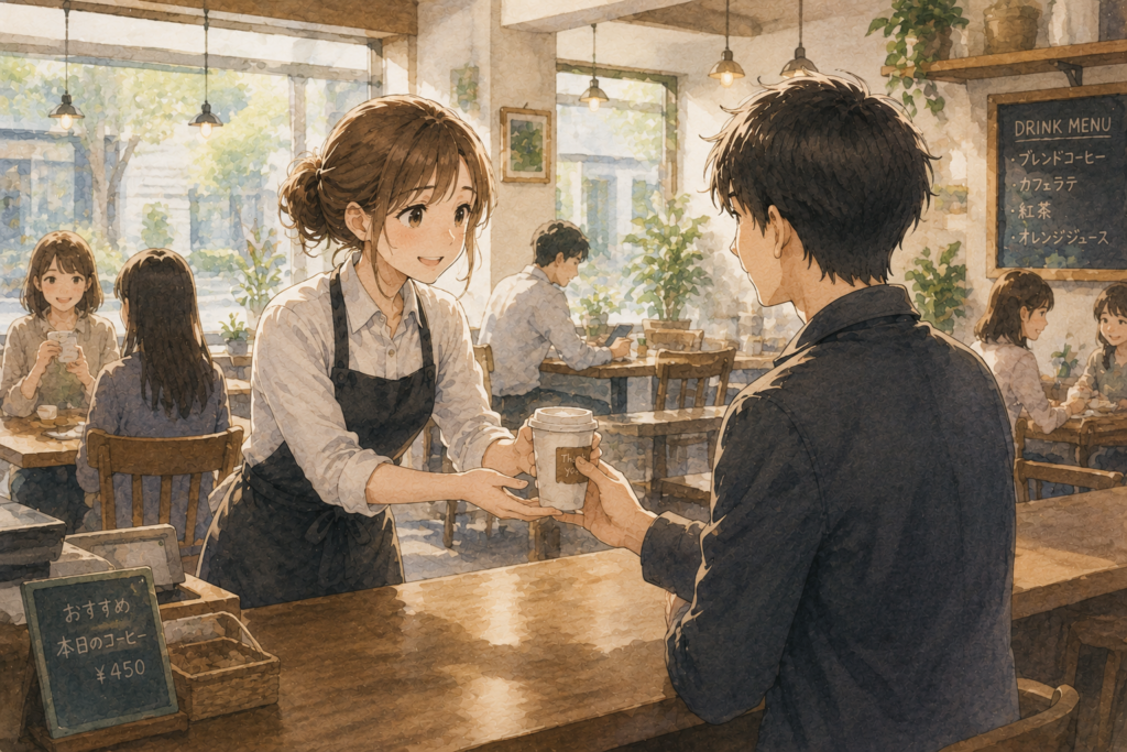 告白を断った後も普通に接客する女性店員。