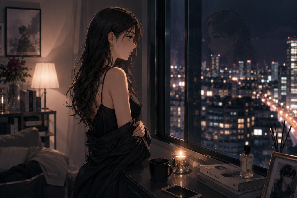 自宅の窓から外を見るミサキ。少し寂しげな雰囲気。見返したいと思った相手はミサキを見ていない。
