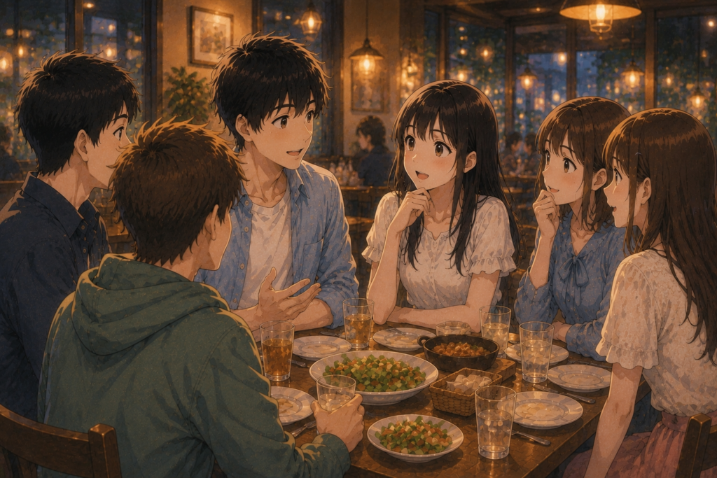 お互いギターが好きということで盛り上がるハルキとツムギ。