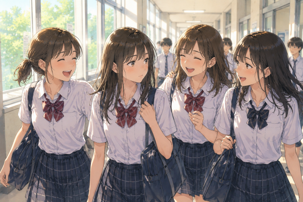 毎日同じメンバーに会うのに疲れた女子高生。
