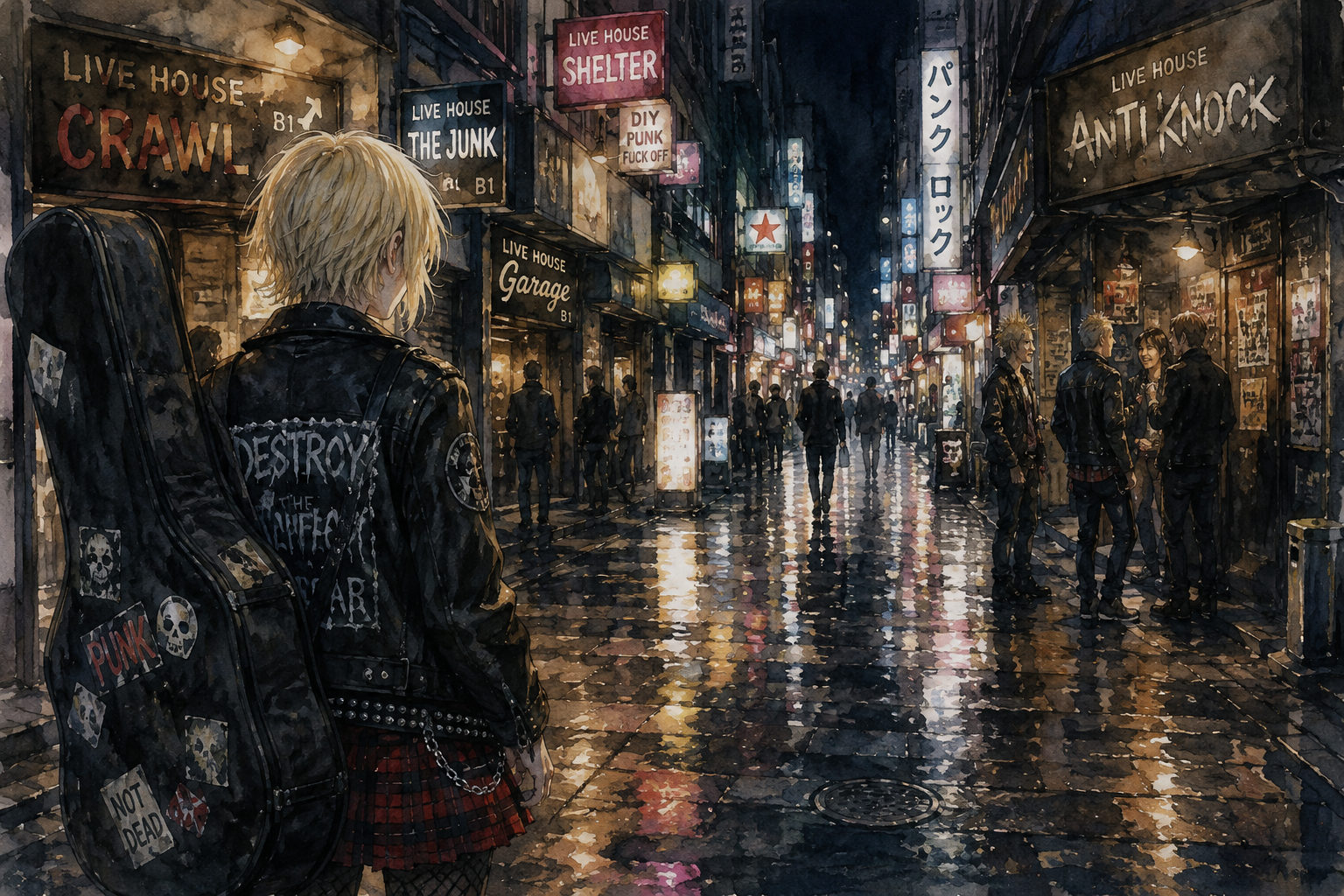パンク風の少女がライブハウスの前に立つ。