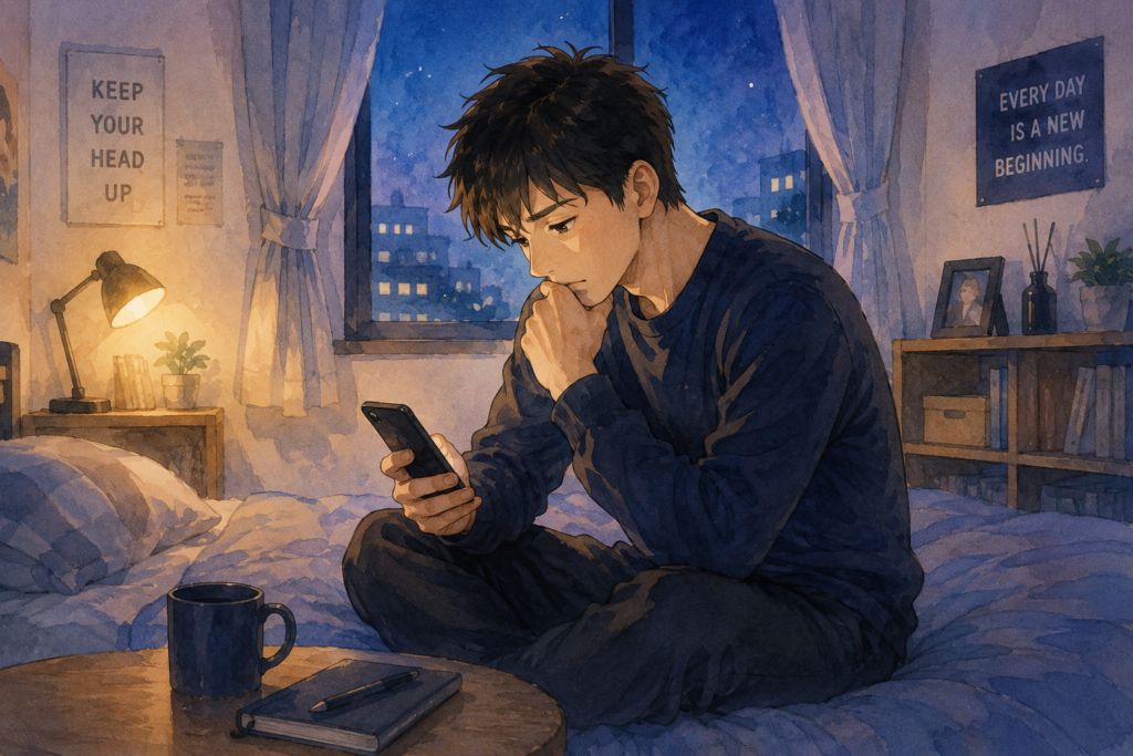 好きな人から返信が来なくて不安になる男性。