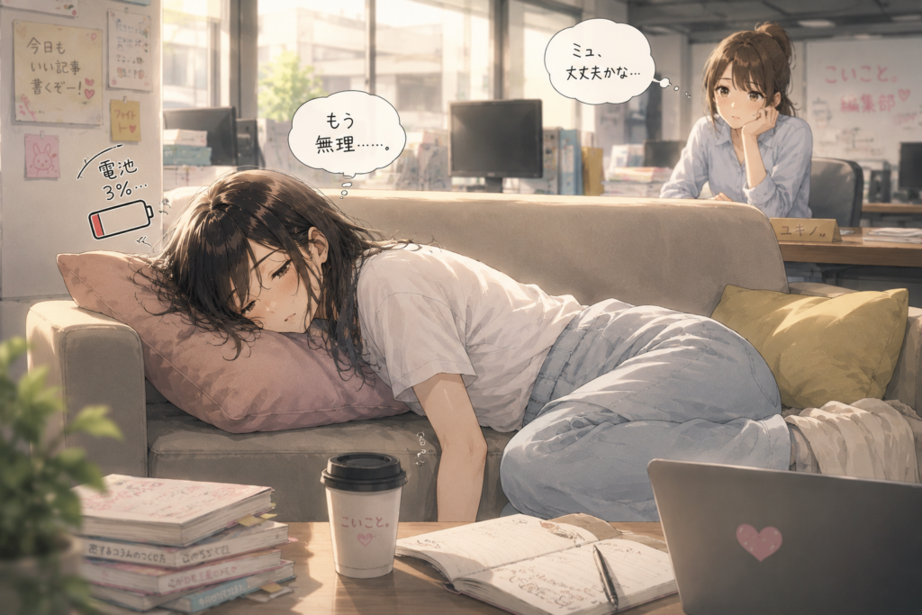 疲れているのに気づかないで頑張りすぎたミユ。
