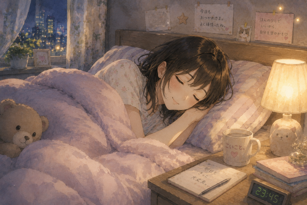 疲れたのでしっかり睡眠を取って回復するミユ。