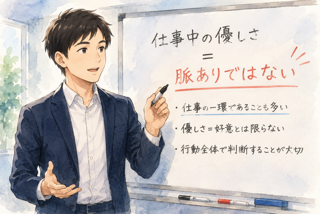 仕事上の優しさでは脈ありとは言い切れないと解説するリク。