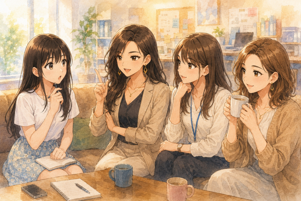 合コンに参加することをミサキたちに相談するツムギ。