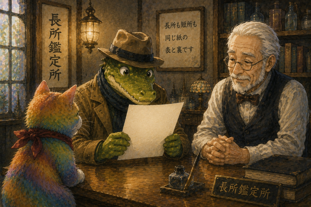鑑定を受けるワニオ。