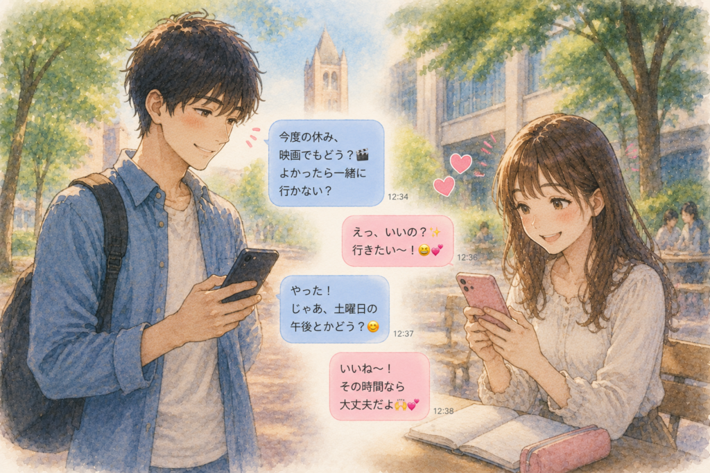 好きな人を映画に誘う男性。関係を一歩踏みだす行動。