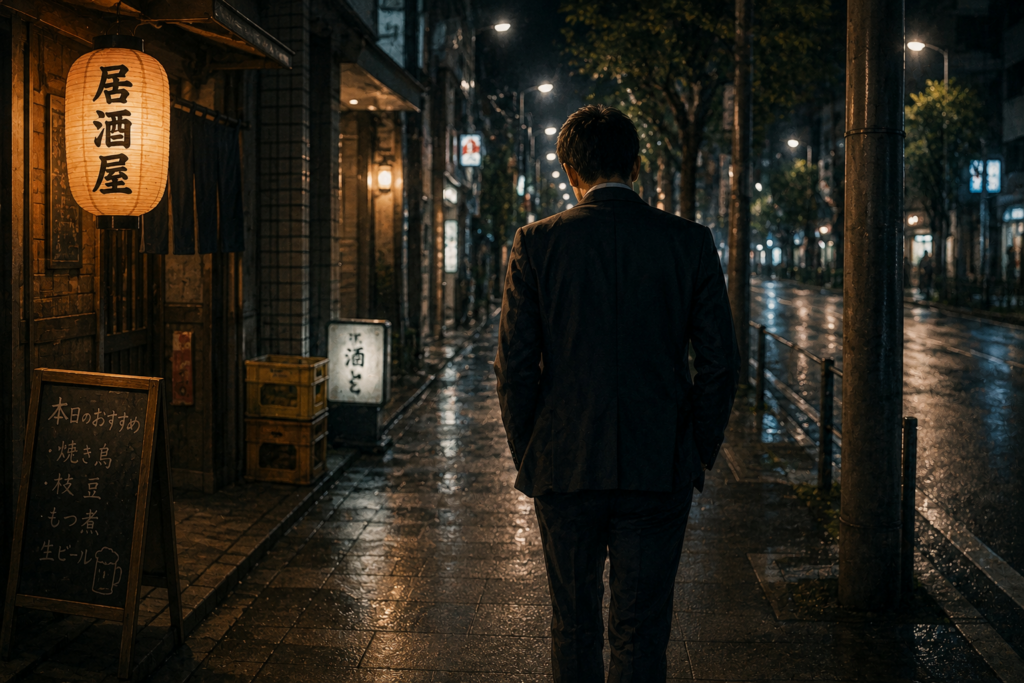 夜道を歩くケンジ。生き方について悩む。