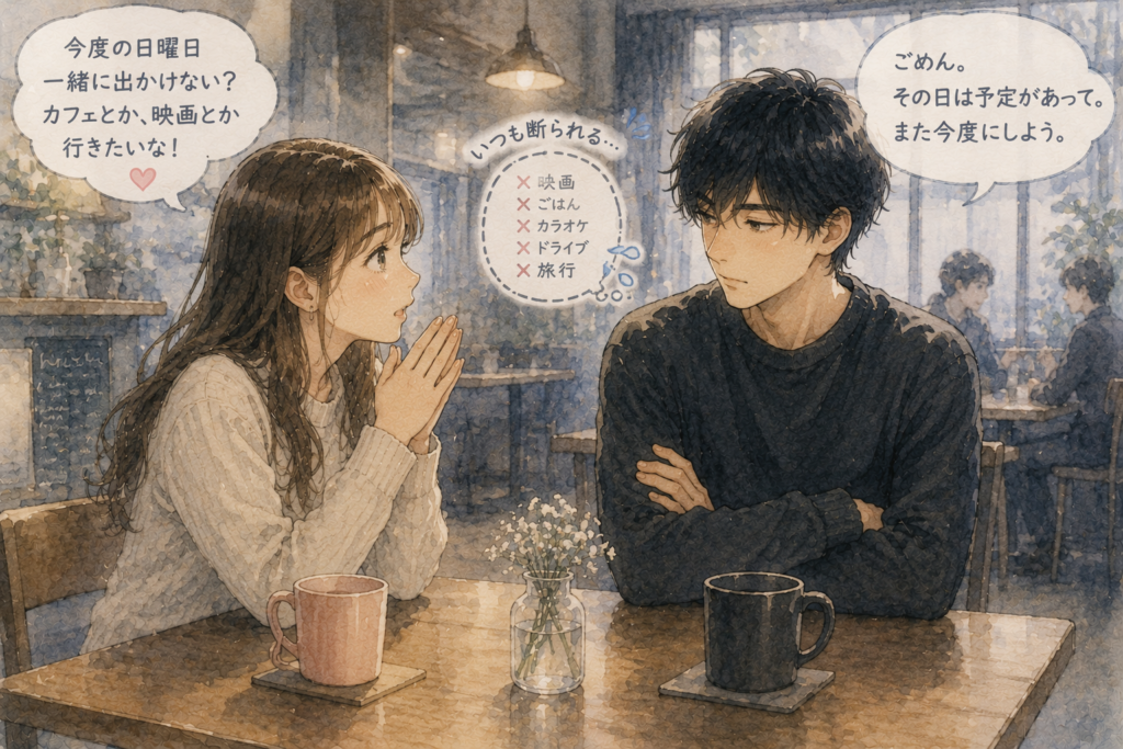誘ってもいつも断る男性。脈なしの可能性が高い。