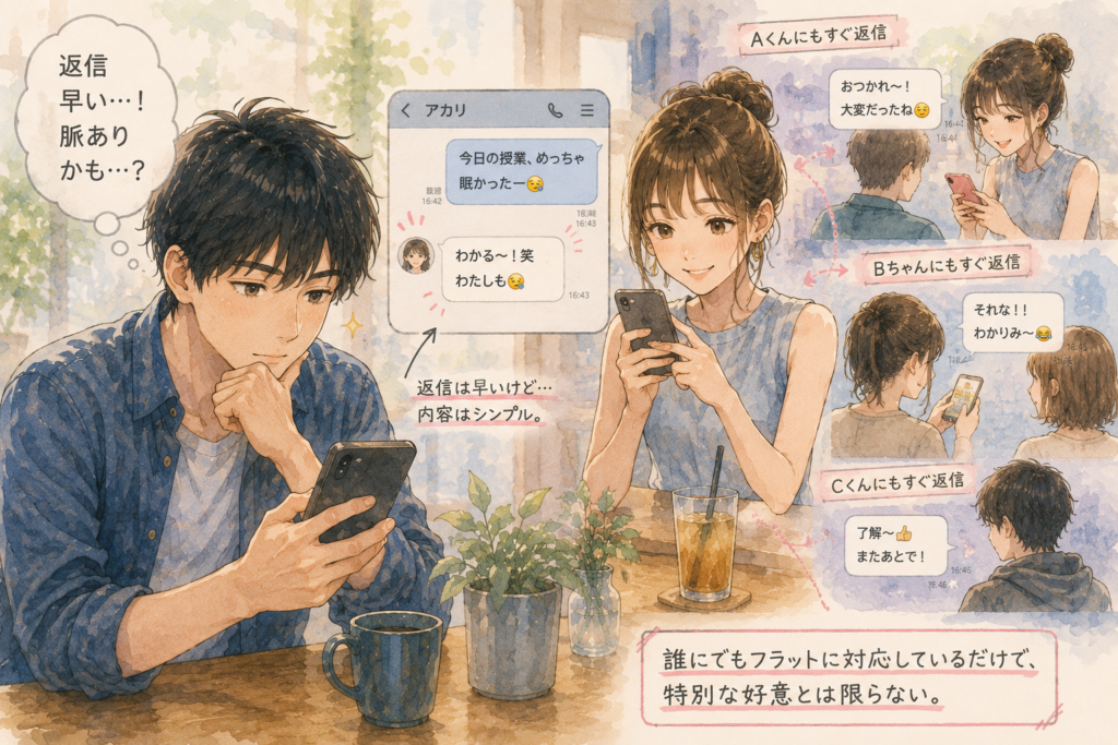 LINEの返信が早いのを脈ありと勘違いする男性。誰にでも早いこともある。