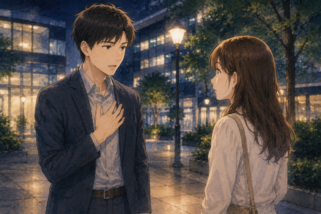 告白してくれたことに感謝しつつ、誠実に断る男性。