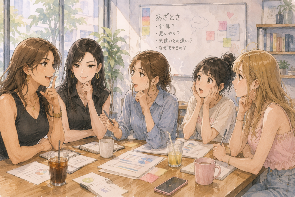 あざとい女について座談会をするこいこと。メンバーたち。