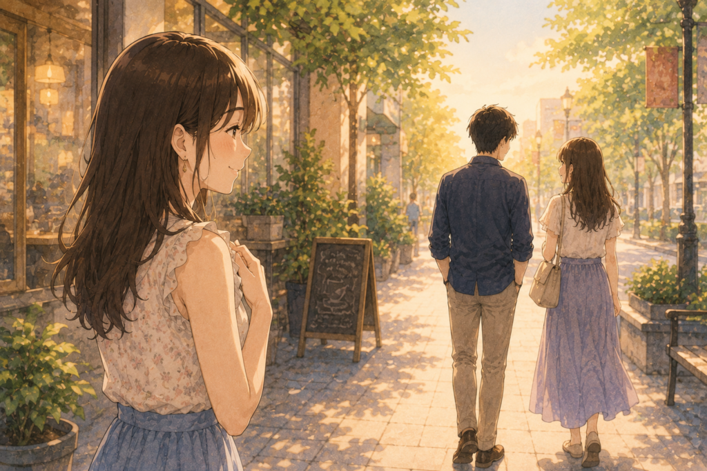紹介された男女が二人揃って歩いて行く。それを満足げに見送るミユ。
