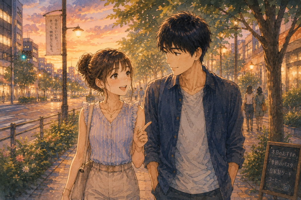 小さな積み重ねで距離が縮まっていく明るい女性と男性。
