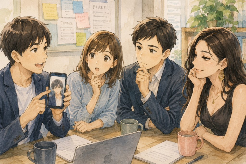 イケメンなのにモテない友達の写メをみんなに見せるイツキ。